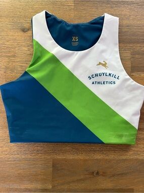 Tracksmith Crop Tank Top - White, Navy & Lime xs